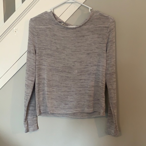 Gray Round Neck Top With Tie Open Back - Picture 1 of 5